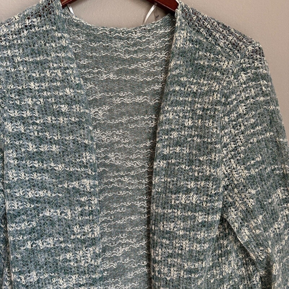 Soft Surroundings Open Front Cardigan Longline Open Knit Lightweight Metallic - Picture 2 of 11